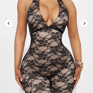 Fashion Nova Black Floral Lace Jumpsuit